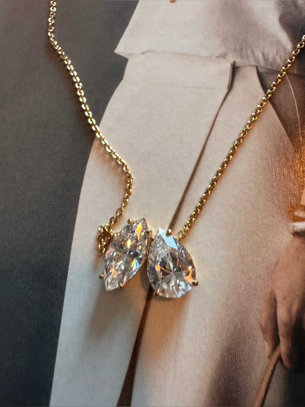 Anthropologie Gold  Necklace with pear shape stones Accents - Picture 4 of 4
